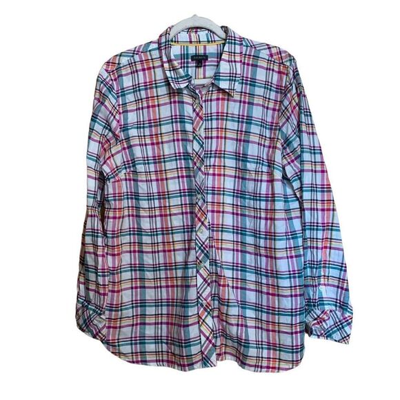 Talbots Shirt Womens Extra Large XL Multicolor Plaid Button Up Cotton Blouse Top - Picture 1 of 8